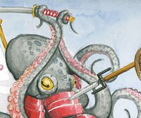 Octopus vs. Squid, a watercolor by Phineas X. Jones